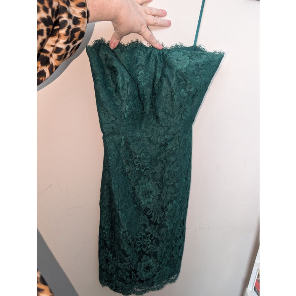 Weddington Way Evergreen Strapless Lace Dress Size 4 - Picture 2 of 8